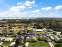 Aerial view of a single story brick home, in a neighborhood, surrounded by trees at 12320 Blue Heron Way, Leesburg, FL 34788