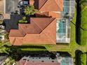 Overhead view of the home displaying the roof, pool and patio layout at 231 Brunello Dr, Davenport, FL 33897