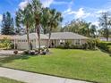 Beautiful home featuring a brick driveway, landscaped yard, and mature palm trees at 3400 Foxboro Ct, Mount Dora, FL 32757