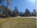 Scenic view of a tan home's exterior surrounded by lush greenery and a circular driveway at 42316 E Saffron Ct, Eustis, FL 32736