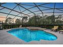 Screened in pool with attached jacuzzi tub surrounded by lush green landscaping at 6206 Ocilla Loop, Clermont, FL 34714