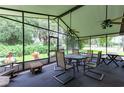 Enclosed patio with ceiling fans and large windows offering peaceful views of the backyard at 132 E Belt Ave, Bushnell, FL 33513