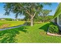Expansive backyard with lush green grass and mature trees, offering serene views of the golf course at 26821 Augusta Springs Cir, Leesburg, FL 34748