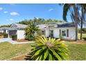 Well-maintained single-story home with tropical landscaping, a two-car garage, and a charming entrance at 3909 River Crest Cir, Leesburg, FL 34748