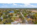 A beautiful aerial view showcasing the neighborhood with lush trees and a serene lake nearby at 448 E Waldo St, Groveland, FL 34736