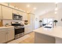 Modern kitchen with stainless steel appliances, light wood floors, and quartz countertops at 1435 Jeremy Cir, The Villages, FL 34762