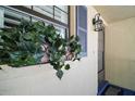 Close up of a front door with a window box and a classic wall lantern at 110 N Tremain St # 205, Mount Dora, FL 32757