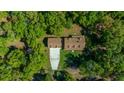 Aerial view showing a well-maintained house, long driveway, and lots of mature trees surrounding the property at 39636 Carolina Ave, Lady Lake, FL 32159