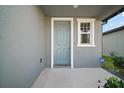 A welcoming blue front door with white trim and an adjacent window at 29447 Caspian St, Leesburg, FL 34748