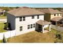 Rear view of a home with a covered patio and a fenced yard at 2572 Limerick Cir, Grand Island, FL 32735