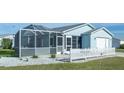 Well-maintained exterior with screened lanai, white picket fence and landscaped surroundings create a private oasis at 1723 Morelos Rd, The Villages, FL 32159