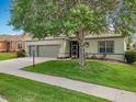 Inviting home with a well-maintained front yard, mature tree, and a convenient three-car garage at 3551 Mulberry Grove Loop, Leesburg, FL 34748