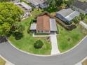Aerial view of a well-kept single Gathering home with beautiful landscaping and a circular driveway in a tranquil setting at 1003 Parker Pl, Lady Lake, FL 32159