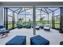 Comfortable lanai with lounge chairs and scenic views of the well-maintained backyard at 1688 Littleleaf Boxwood Loop, Mascotte, FL 34753