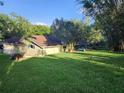 Expansive backyard features a well-maintained lawn and mature trees at 1765 Hilltop Dr, Mount Dora, FL 32757