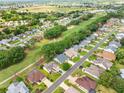 An aerial view showcases the neighborhood with golf course, mature trees, and well-maintained homes at 1061 Soledad Way, The Villages, FL 32159