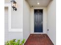Close-up of front door with brick pathway and well-placed lantern at 28078 Poppy Ct, Leesburg, FL 34748