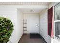Covered front entrance with a white door and a decorative shelving unit at 17800 Se 91St Gaylark Ave, The Villages, FL 32162