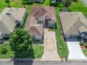 Birds eye view of home showcasing the surrounding landscaping, neighbor's homes, and roof at 17787 Se 114Th Ave, Summerfield, FL 34491