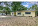 Lovely single-story yellow home with tidy landscaping and mature trees around the property at 3972 Poinsettia Ave, Mount Dora, FL 32757