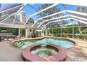 Private pool and spa with a screened enclosure, perfect for outdoor entertaining at 39206 Treeline Dr, Lady Lake, FL 32159