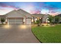 Charming single-story home featuring a well-manicured lawn, beautiful landscaping, and a spacious driveway at 10977 Se 169Th Ln, Summerfield, FL 34491