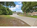 Inviting single-story home with a long driveway, a two-car garage, manicured landscaping, and a large shade tree at 562 Dowling Cir, Lady Lake, FL 32159