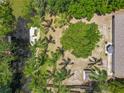 Aerial view of a waterfront home with boat dock, lush landscaping and pool at 11114 Lake Eustis Dr, Leesburg, FL 34788