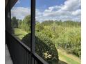 Enjoy tranquil nature preserve views from this screened balcony with black aluminum railings at 1288 Grady Ln, Davenport, FL 33896
