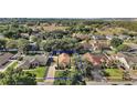 Aesthetic aerial view of a landscaped property, with a blue outline and a beautiful surrounding neighborhood at 14624 Pine Lake St, Clermont, FL 34711