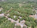 Aerial view of a wooded parcel of land outlined in red at 1203 High St, Wildwood, FL 34785
