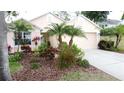 Charming single-story home with lush landscaping, palm trees, and a two-car garage at 3525 Rollingbrook St, Clermont, FL 34711