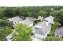 Aerial view of neighborhood featuring lush green trees and manicured lawns at 3821 Doune Way, Clermont, FL 34711