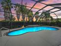 Screened-in pool with waterfall feature and well-maintained deck at 631 Independence Path, The Villages, FL 32163