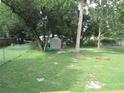 Large, grassy backyard with a chainlink fence and a storage shed at 2501 Sheridan Rd, Mount Dora, FL 32757