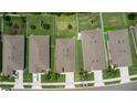 An aerial view showcases a row of well-maintained homes with neat landscaping, driveways, and neighborhood playgrounds at 3060 Neverland Dr, New Smyrna Beach, FL 32168