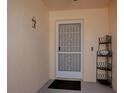 Inviting entryway with a secure screen door and decorative wrought iron details at 1202 Fernando Ln, The Villages, FL 32159