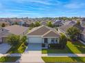 Aerial view of a single-story home in a residential neighborhood with lush green lawns at 2928 Marlberry Ln, Clermont, FL 34714