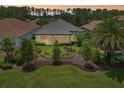Landscaped backyard featuring lush lawn, trees, and lovely gardens offers a serene outdoor retreat at 9307 San Jose Blvd, Howey In The Hills, FL 34737