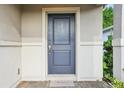 Close-up of the front door showing the entrance, door features, and welcome mat at 185 Hamlet Loop, Davenport, FL 33837