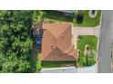Aerial view of the home showcasing its roof, backyard, driveway, and surrounding landscaping at 2766 Privada Dr, The Villages, FL 32162