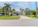 Wide angle shot of single-story home featuring a long driveway, well-manicured lawn, and ample parking at 2475 Karen Dr, Mount Dora, FL 32757
