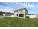 Large backyard featuring a well-maintained fence and ample green space for various uses at 2532 Autumn Stream Dr, Leesburg, FL 34748