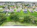 Panoramic aerial view of a community showcasing well-maintained homes and verdant lawns, offering a serene living environment at 641 Black Eagle Dr, Groveland, FL 34736