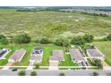 This scenic aerial view reveals a vibrant residential area neighboring a lush conservation area with a waterway at 641 Black Eagle Dr, Groveland, FL 34736
