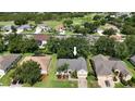Aerial view of a home nestled among lush trees, overlooking the community golf course at 4239 Fawn Meadows Cir, Clermont, FL 34711