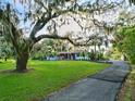 Well-maintained home with a spacious front yard, mature trees, and a winding driveway leading to the residence at 9269 Silver Lake Dr, Leesburg, FL 34788