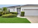 Charming single-story home with a three-car garage and attractive landscaping around the front door at 3819 Saint Emma Ct, Leesburg, FL 34748