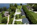 Aerial view of lakefront homes, lush landscaping, docks, and boat lifts at 4634 Bigler Ln, Mount Dora, FL 32757