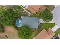An aerial view showcases the backyard pool and peaceful neighborhood at 1130 Woodsong Way, Clermont, FL 34714